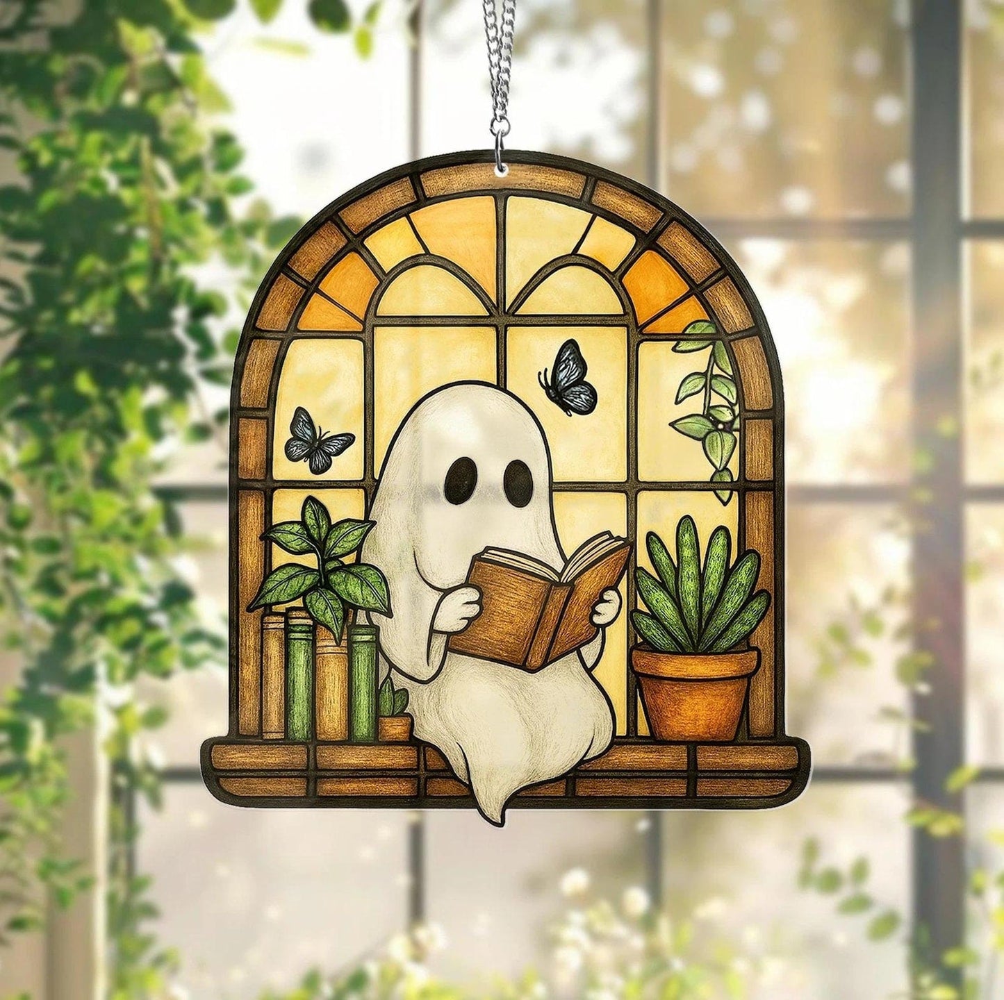 Cozy Ghost Reader Suncatcher