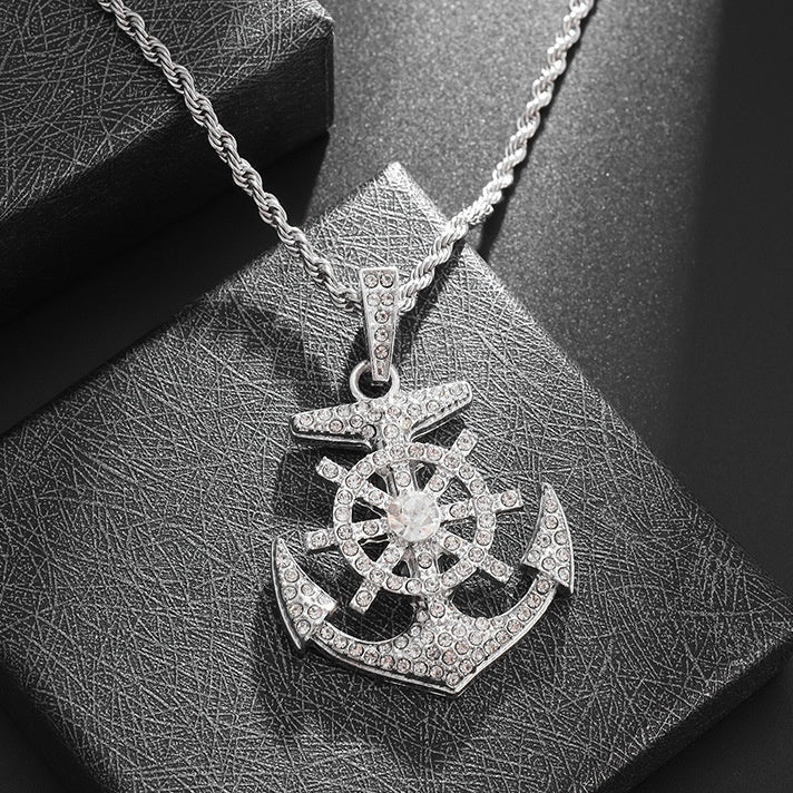 Men's Hip Hop Zircon Anchor Pendant Necklace