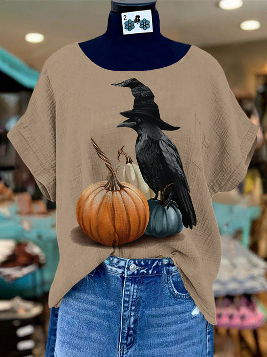 Women's Halloween Crow Print T-Shirt
