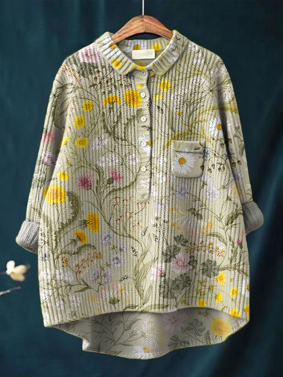 Women's Vintage Floral Pattern Art Print Casual Pullover Knit Sweater