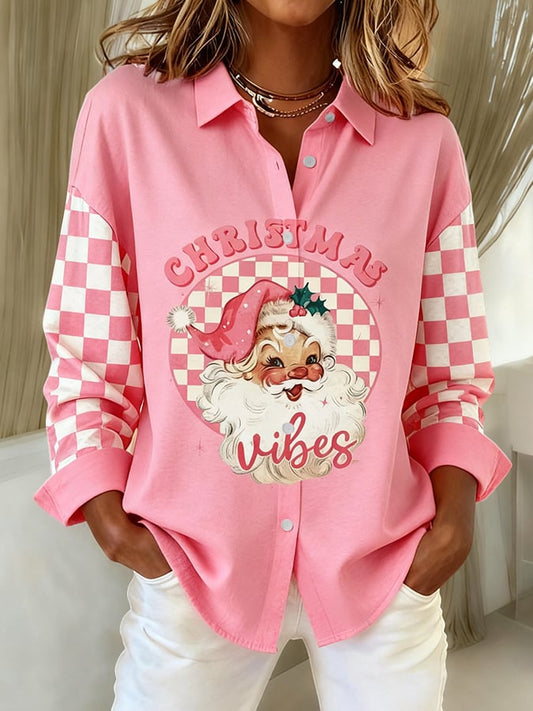 Women's Christmas Print Casual Linen Shirt