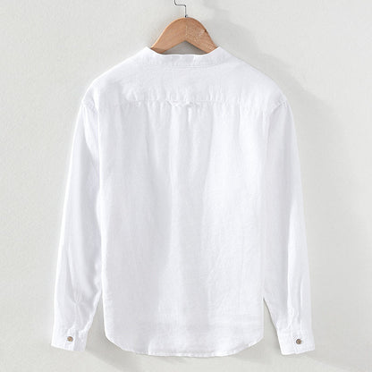 Stand Collar Pure Linen Long Sleeve Shirt