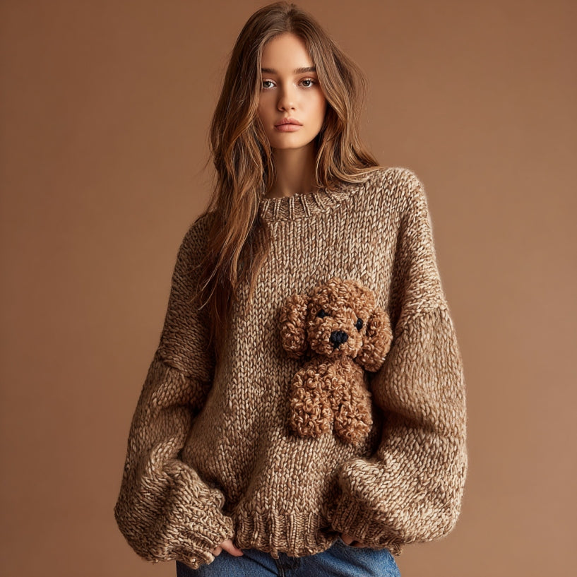 Vintage Fuzzy Dog Crochet Cozy Knit Sweater