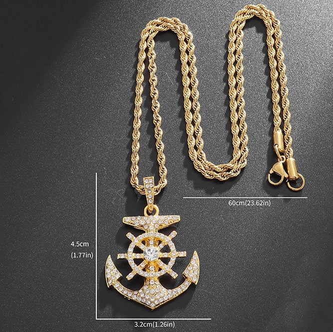 Men's Hip Hop Zircon Anchor Pendant Necklace