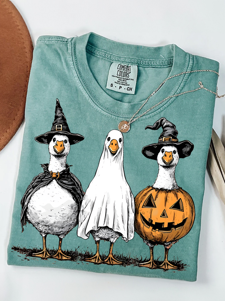 Boo Ghost Halloween Goose Retro T-shirt