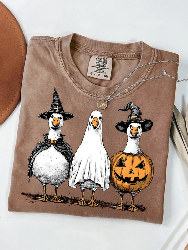 Boo Ghost Halloween Goose Retro T-shirt