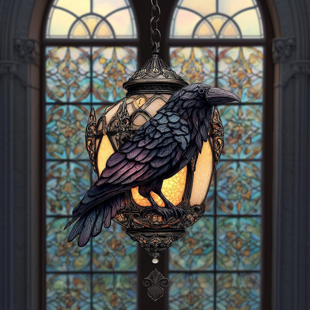 🐦⬛Dark Elegance: Hand-Painted Gothic Crow Lamp Ornament