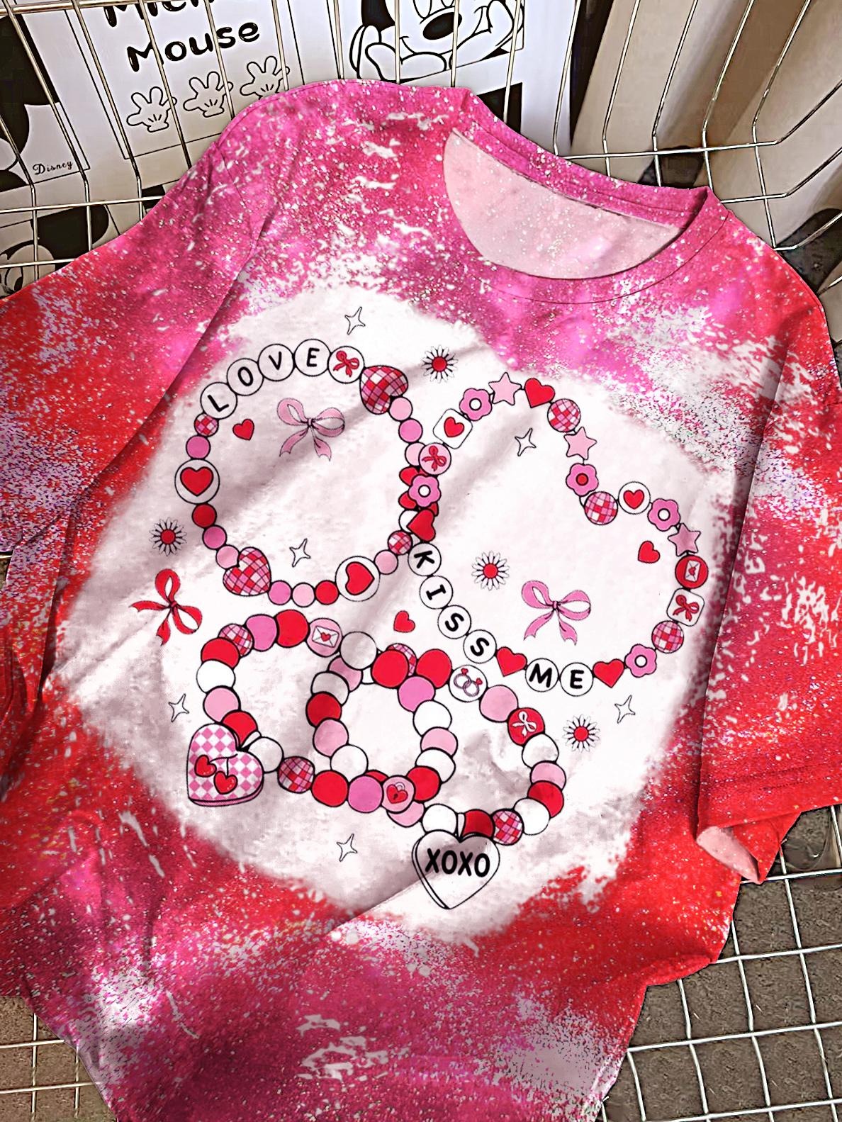 Happy Valentine's Day Friendship Bracelet Printed Crew Neck T-shirt