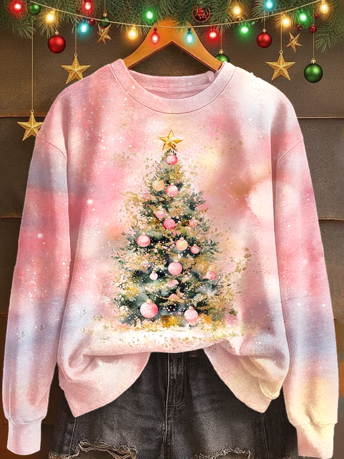 Christmas Tree Printed Long Sleeve Casual Top