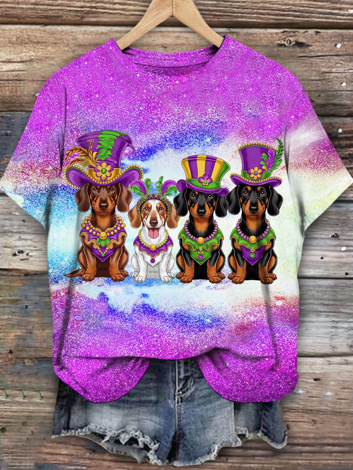 Mardi Gras Happy Holidays Dog Animal Party Print Casual T-Shirt