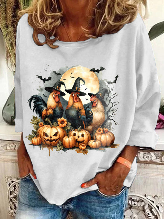 Halloween Printed Crew Neck Women's T-shirt