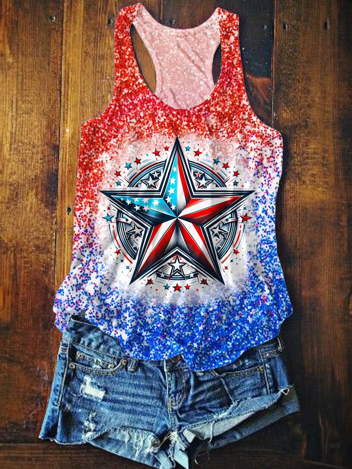 Independence Day Star Printed Casual Tank Top