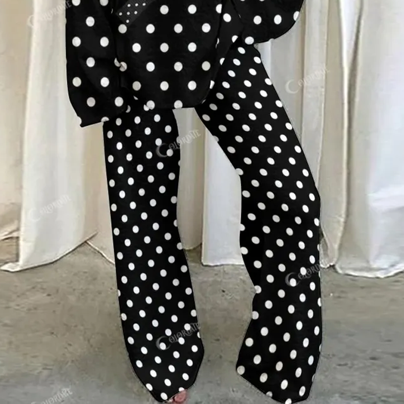 Valentine's Day Bow Pearl Love Letter Polka Dot Color Block Loungewear Set For Women