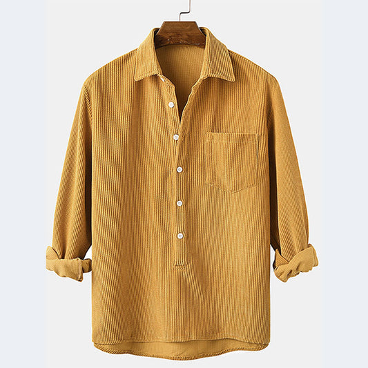 Fall new men's corduroy long-sleeved lapel shirt