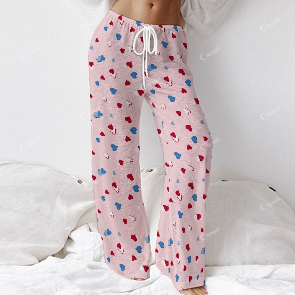 Colordate Women's Heart Print Long Sleeve Cotton Homewear Set
