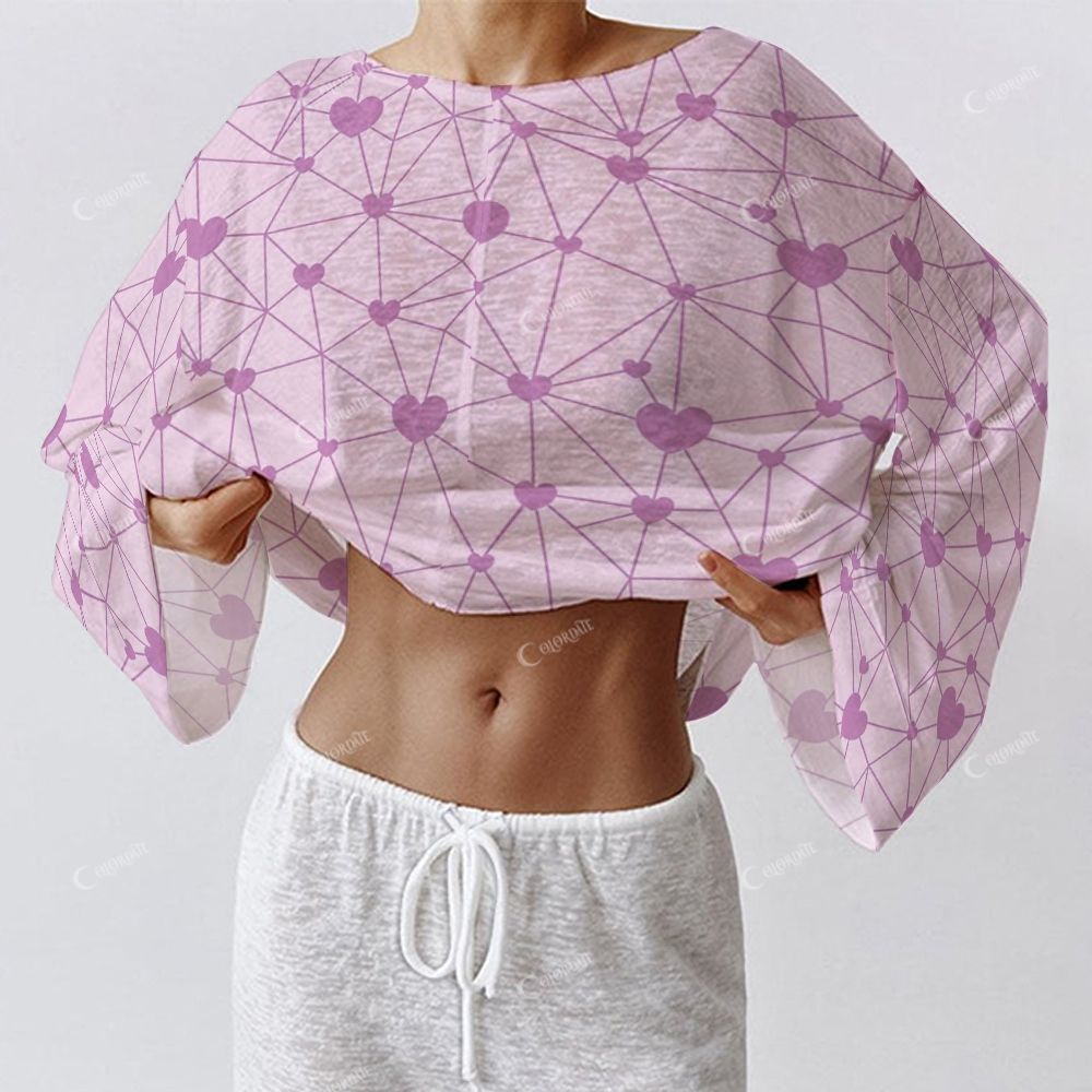 Colordate Amour Lavender Women's Purple Heart Print Long Sleeve Cotton Homewear Set