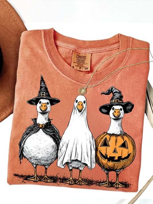 Boo Ghost Halloween Goose  Retro T-shirt