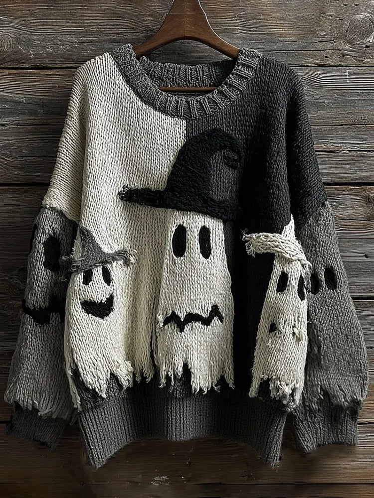 Women'S Halloween Ghost Print Sweater