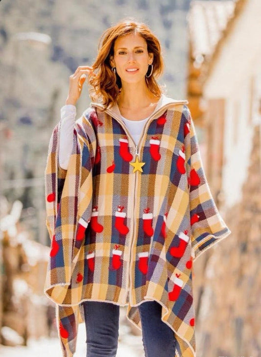 Christmas Stocking Prints Poncho Sweater