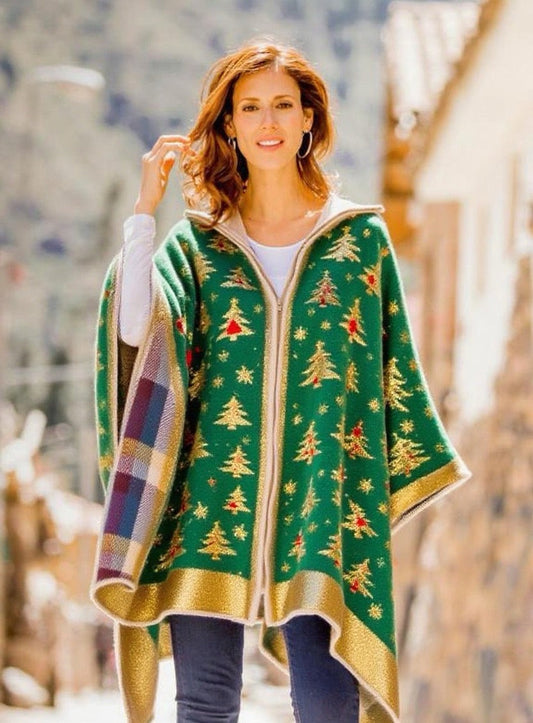 Christmas Tree Prints Poncho Sweater