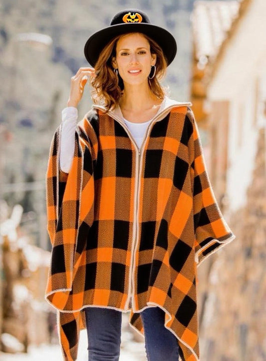 Halloween Check Pattern Poncho Sweater
