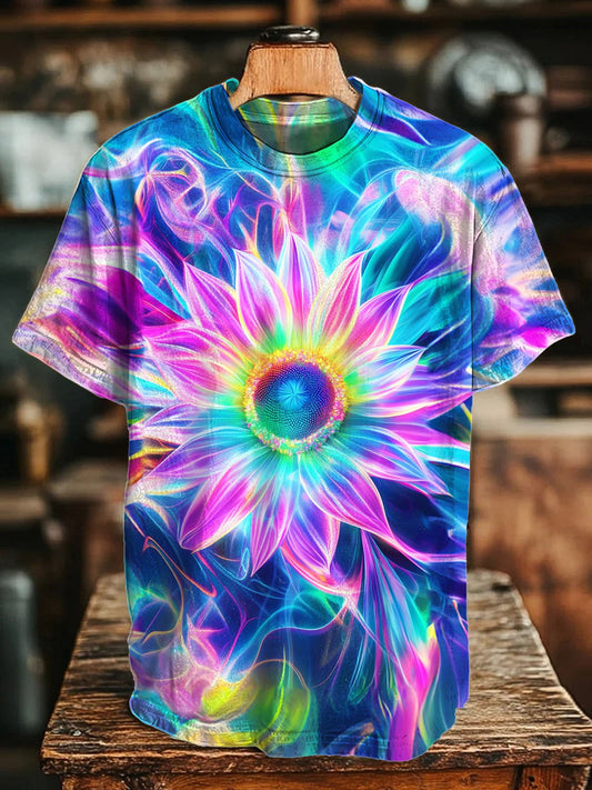 Colorful Psychedelic Sunflower Hippie Art Crew Neck T-shirt