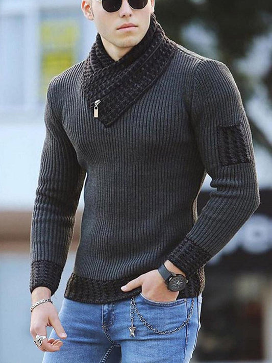 Men's Turtleneck Pullover Scarf Long Sleeve Casual Knit Sweater