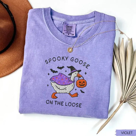 Washed Spooky Goose Print T-shirt