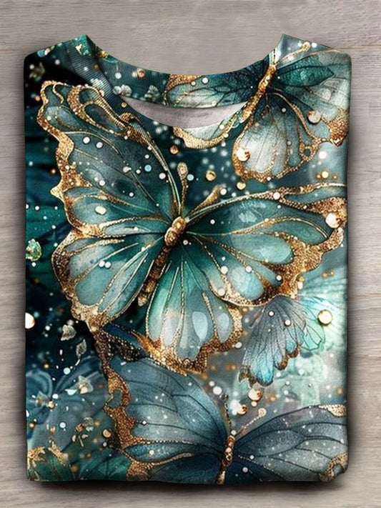 Butterfly Art Print Casual Short Sleeve Top