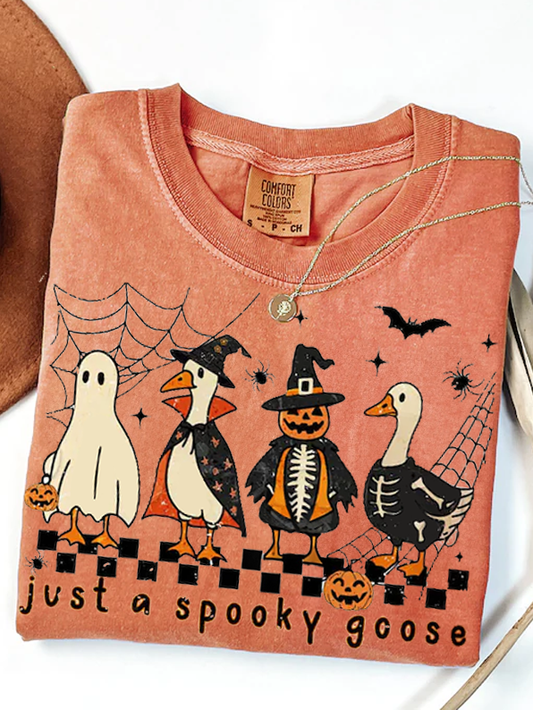 Boo Ghost Halloween Goose  Retro T-shirt