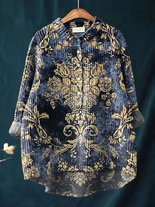 Women's Vintage Floral Pattern Art Print Casual Pullover Knit Sweater