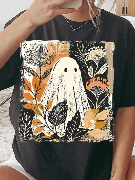 Boo Ghost Halloween Print  Retro T-shirt