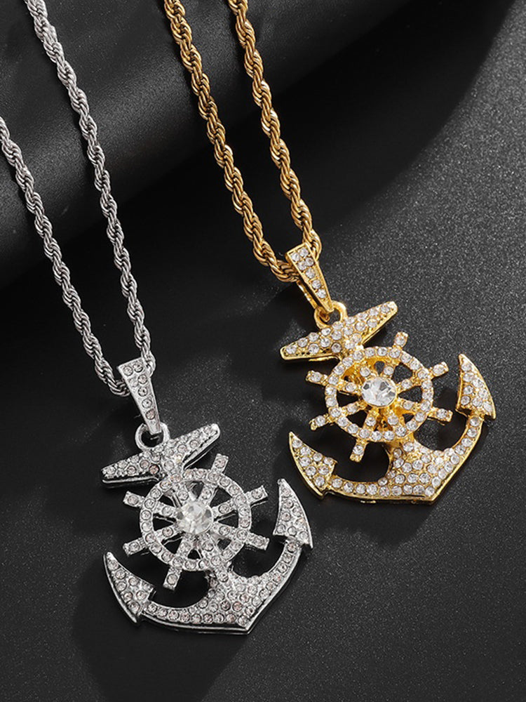 Men's Hip Hop Zircon Anchor Pendant Necklace