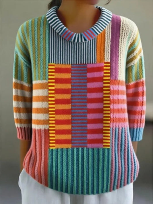 Women's Solid Color Casual 3/4 Sleeve Crew Neck Sweater