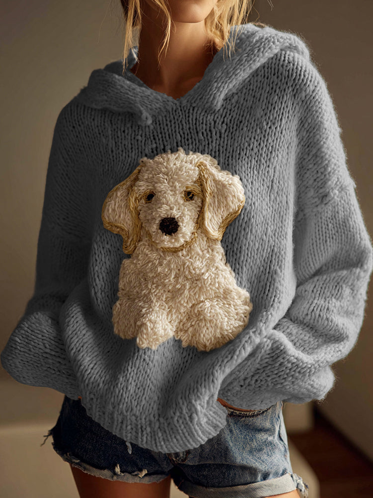 Classic Fuzzy Golden Retriever Dog Felt Cozy Knit Hooded Sweater