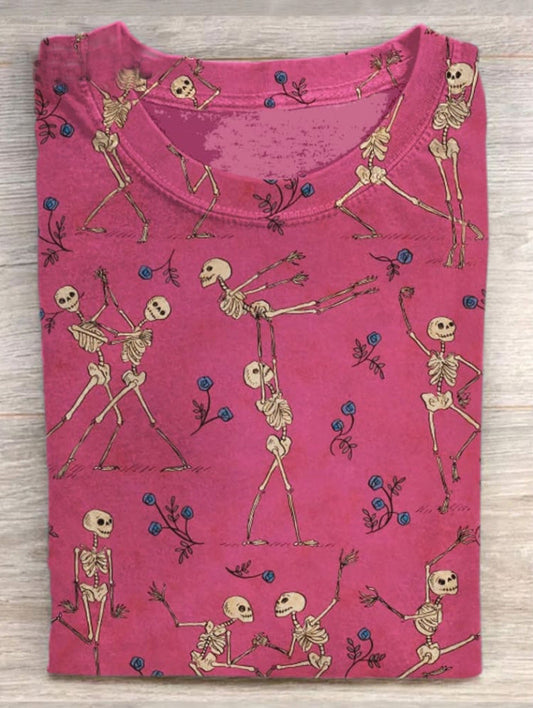 Dancing Skeletons Printed Crew Neck Women's T-shirt