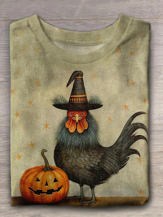 Halloween Pumpkin Printed Crew Neck Women's T-shirt