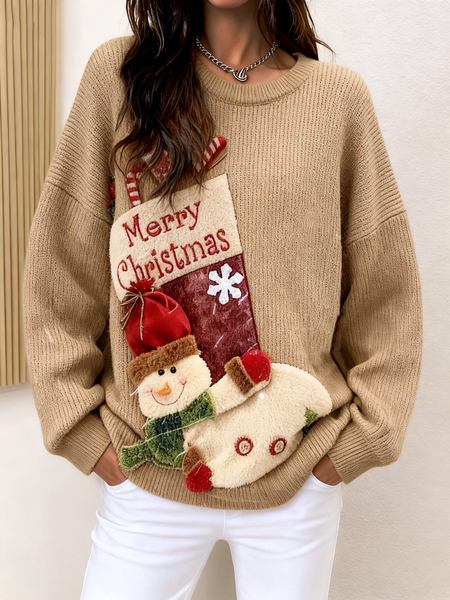 Christmas Sweater Christmas Stockings Snowman Doll Pocket Decoration Pullover Sweater