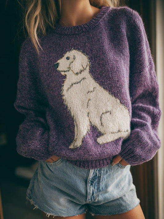 Fuzzy Golden Retriever Dog Family Felt Cozy Knit Sweater