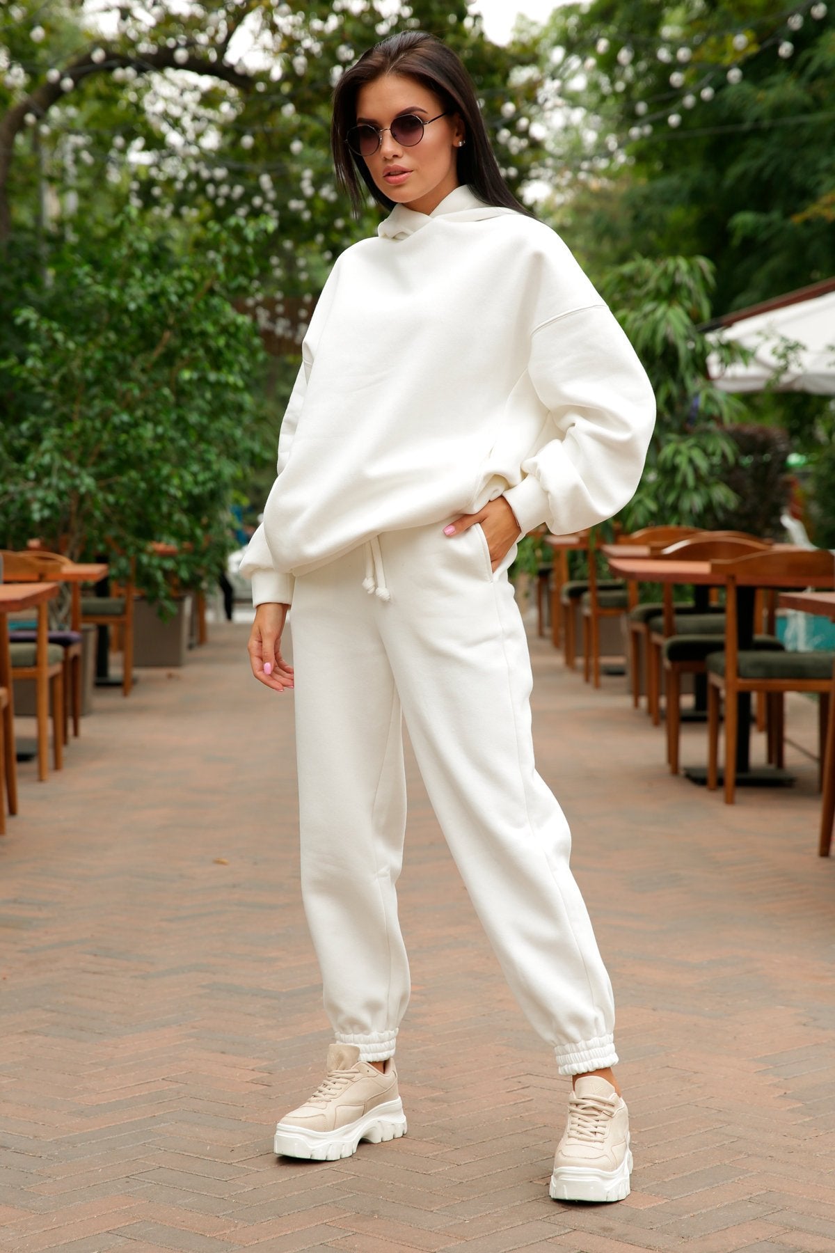 Fashion Casual Solid Color Two-piece Hooded Suit