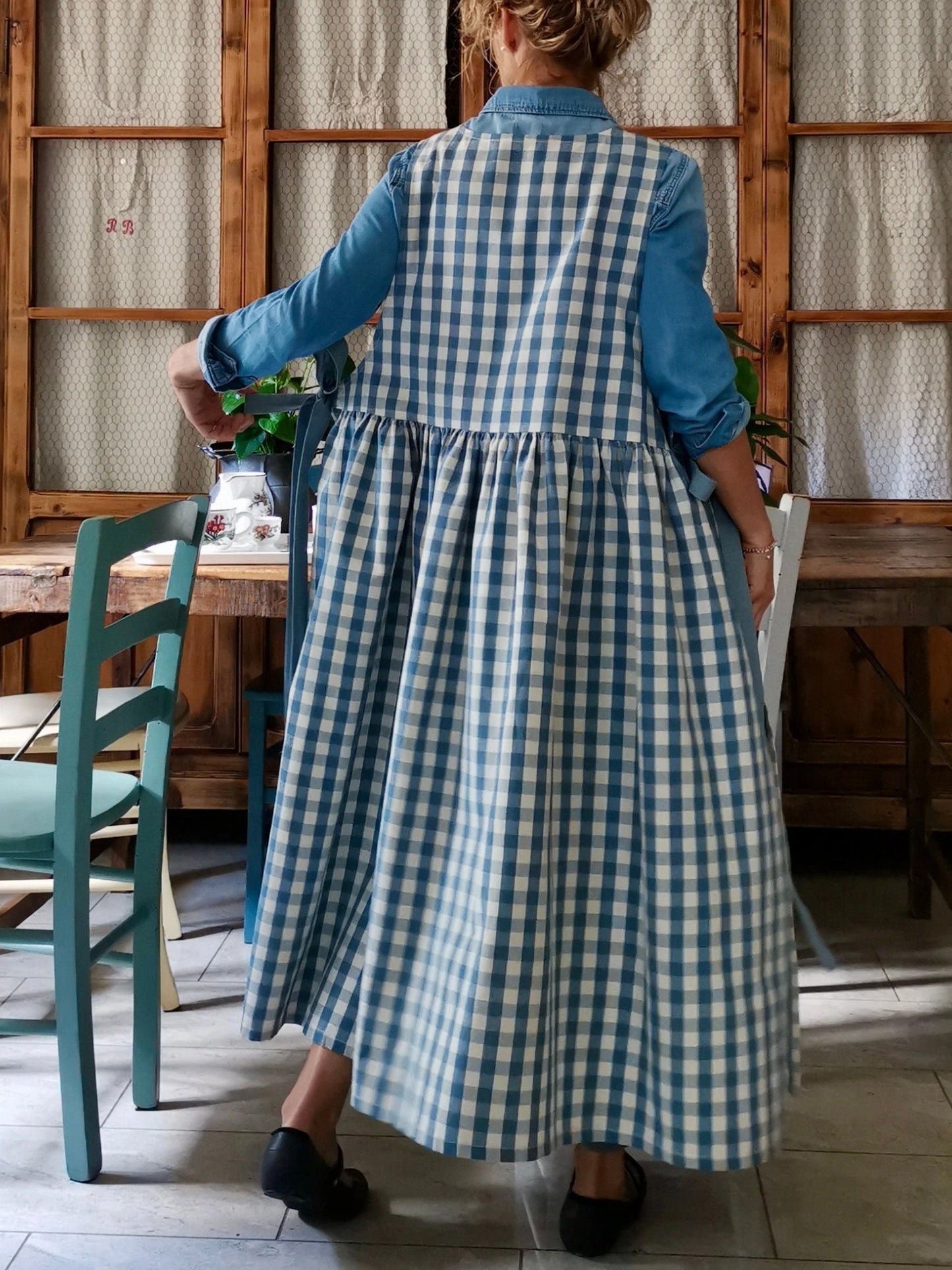 Dusty Blue Checked Apron