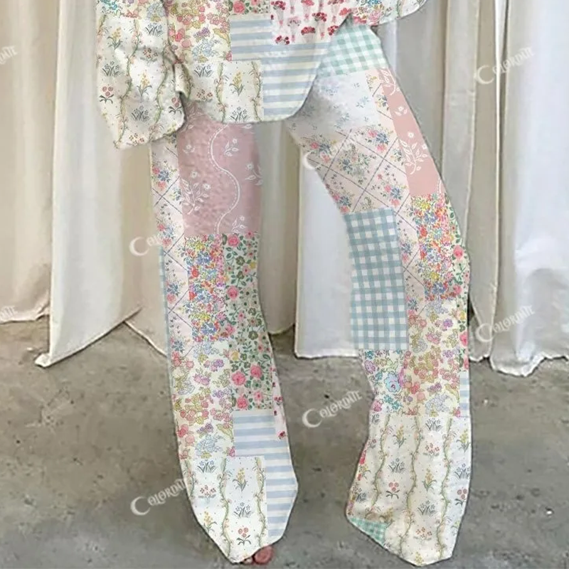 Floral Patchwork Loungewear Set For Women