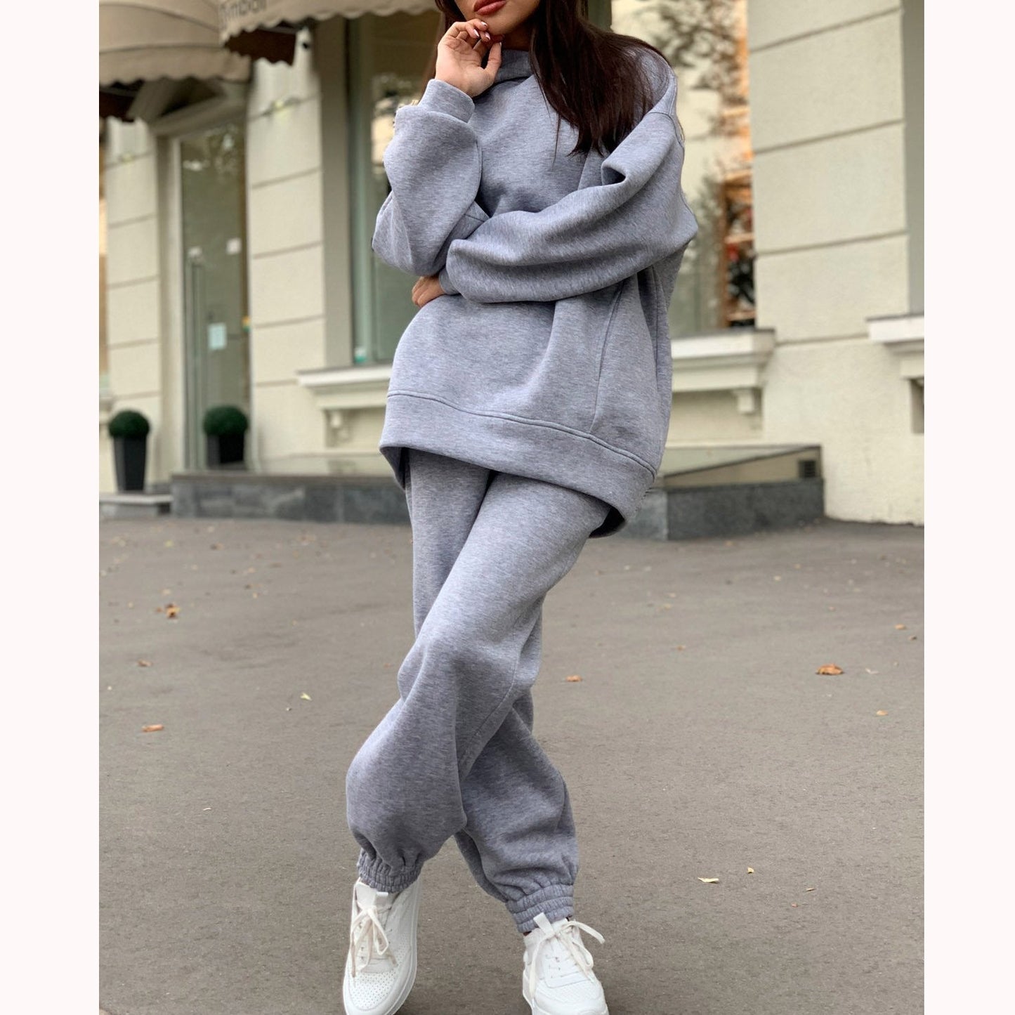 Fashion Casual Solid Color Two-piece Hooded Suit