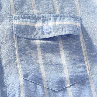 Men's Striped Linen Long Sleeve Shirt - Casual Slim Fit