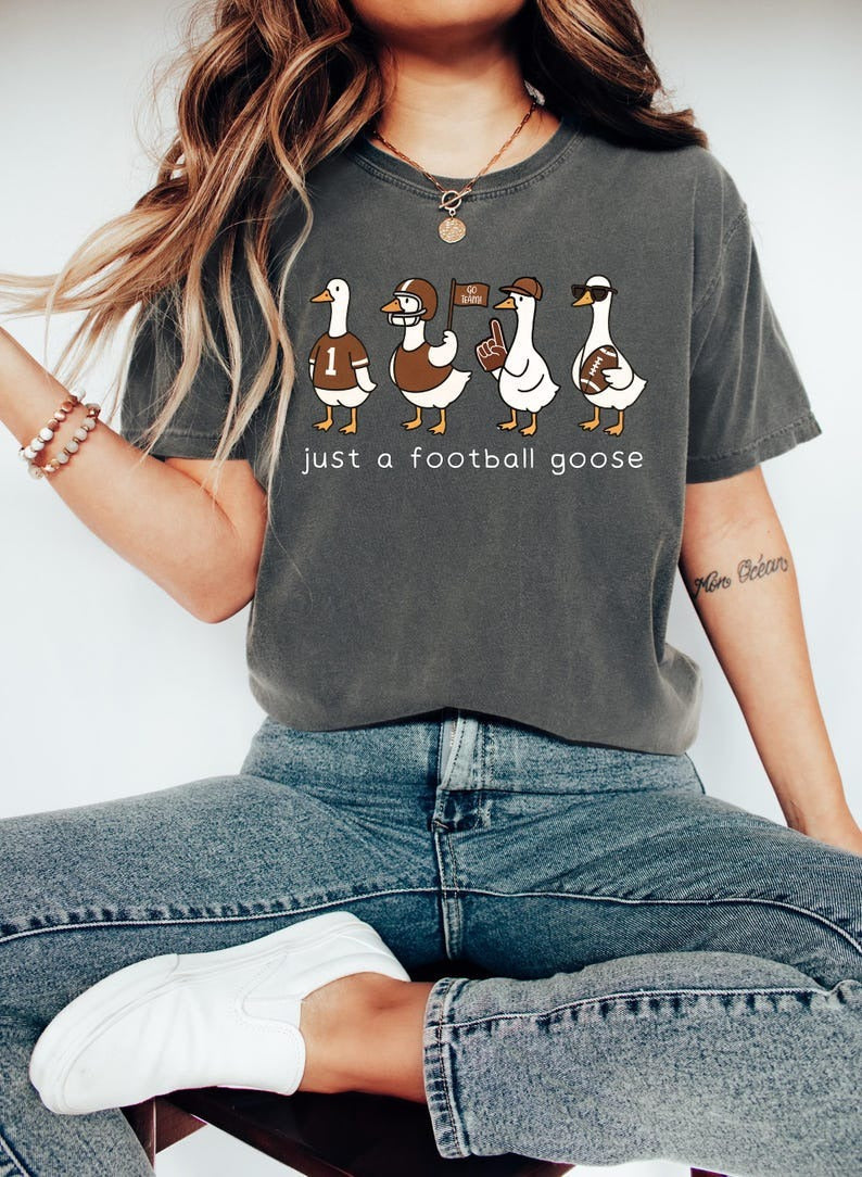 Silly Goose Football Washed Cotton Crew Neck T-Shirt