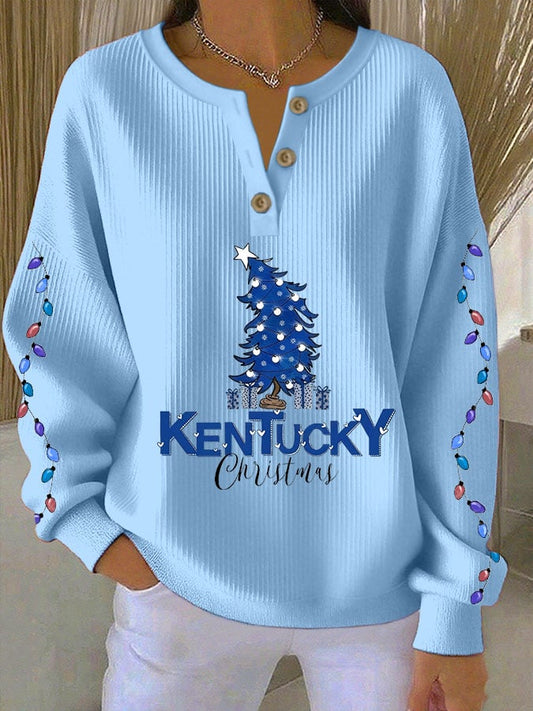 Women's Christmas Print Knitted Crew Neck Long Sleeve Top