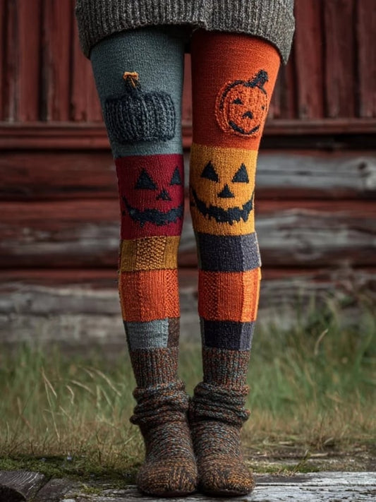 Women's Halloween Patchwork Print Leggings