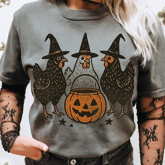 Halloween Pumpkin Chicken Crew Neck T-shirt