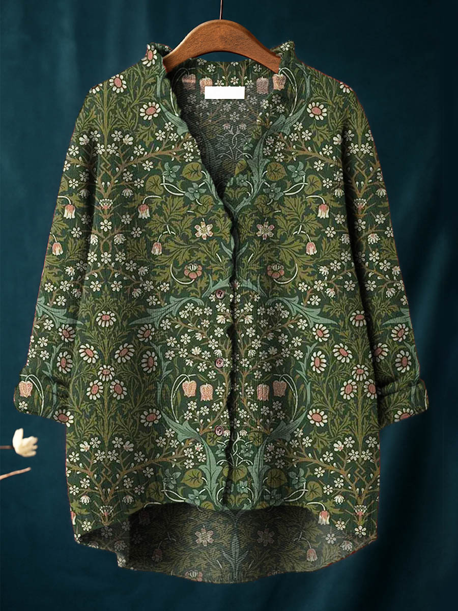 Women's Vintage Floral Art Print Casual Pullover Sweater