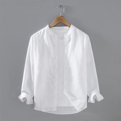 Stand Collar Pure Linen Long Sleeve Shirt